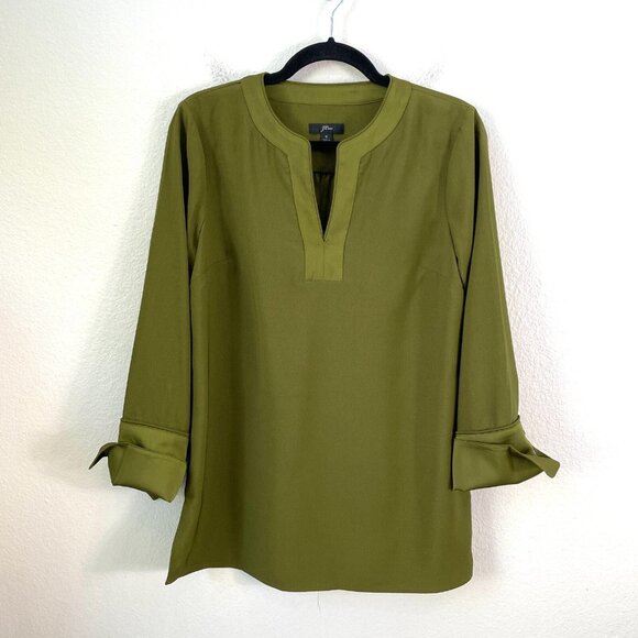 J Crew Womens Small Moss Green Blouse 3/4 Sleeve Shirt Top V Neck - Picture 7 of 12